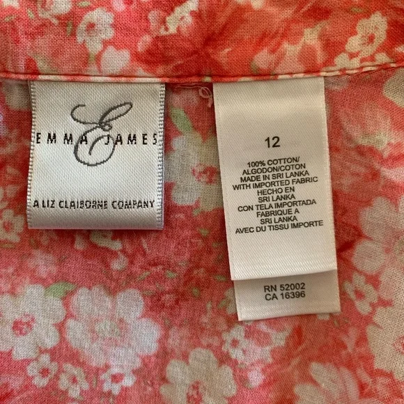 Emma James 3/4 Sleeve Pink Floral Print Button Up Blouse - lightweight Size 12 - Picture 4 of 8